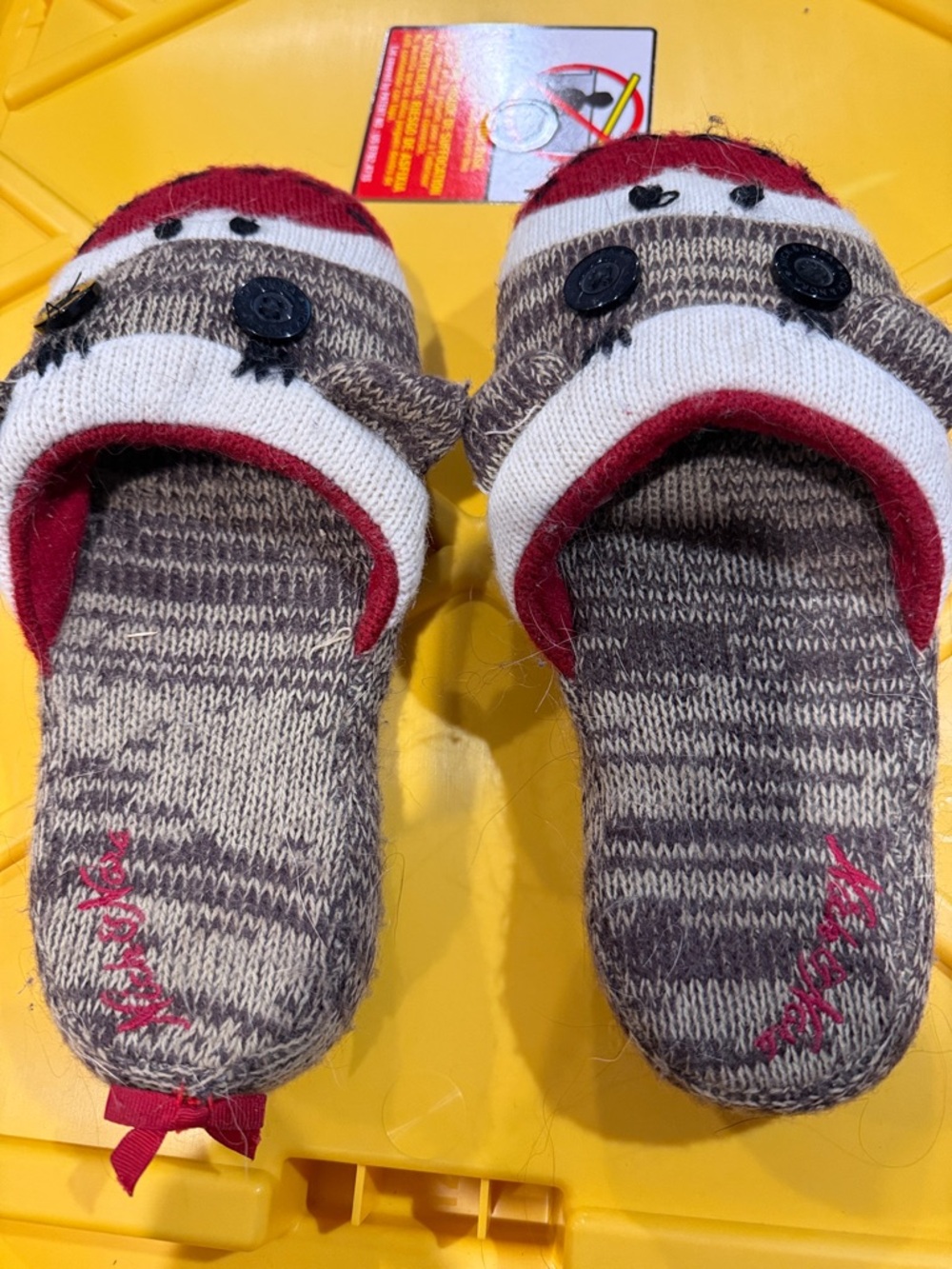 Nick & Nora Kids Sock-Slip Slippers in Brown, Red, and White